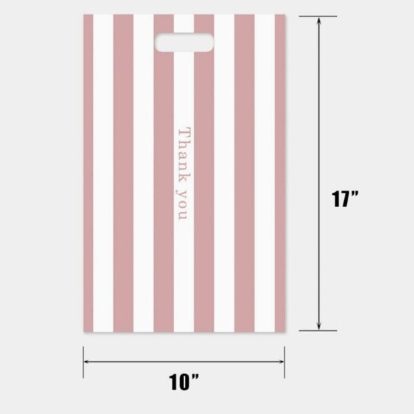 12 Pink and White Stripes Designer Poly Mailer Bags with Handle - Picture 2 of 10
